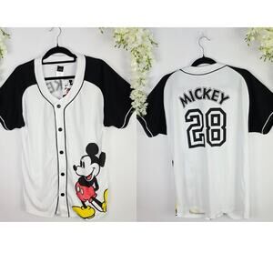 New Disney Mickey Mouse Baseball Jersey XXL White Black Graphic Y2K Sporty 28